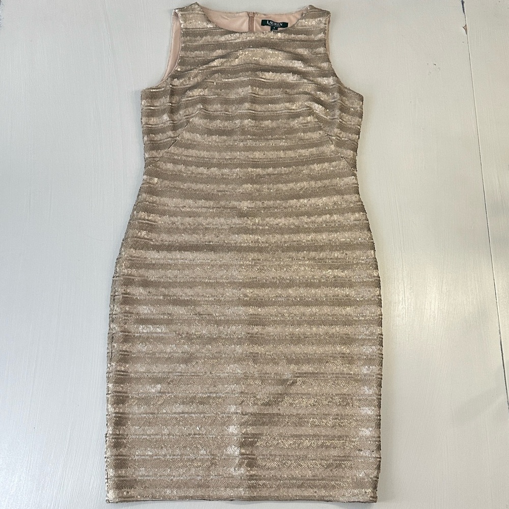 Lauren Ralph Lauren Gold Sequined Cocktail Dress